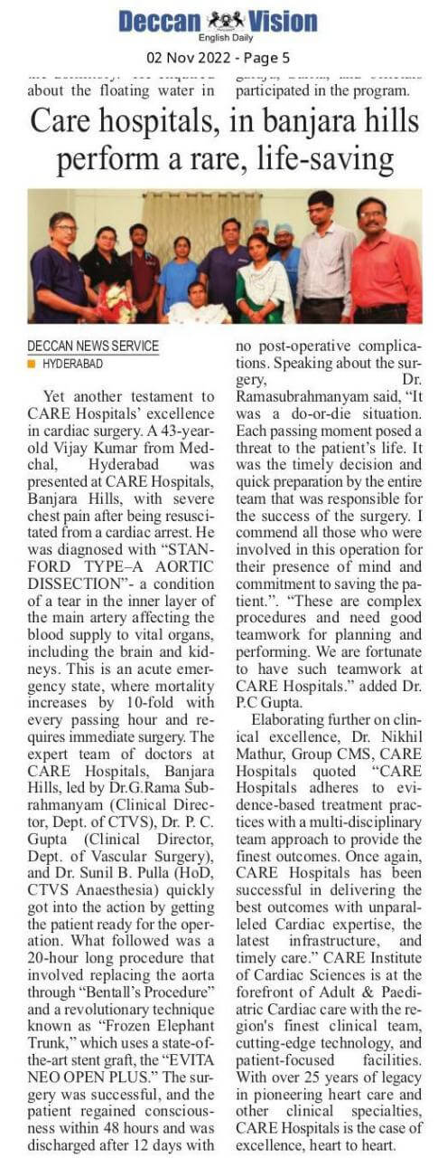 CARE Hospitals, in Banjara Hills Perform a Rare, Life Saving Surgery